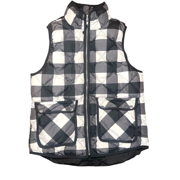 Woolrich Black and White Cabincore, Outdoor, Buffalo Plaid Puffer Vest Sz: S - Picture 2 of 5